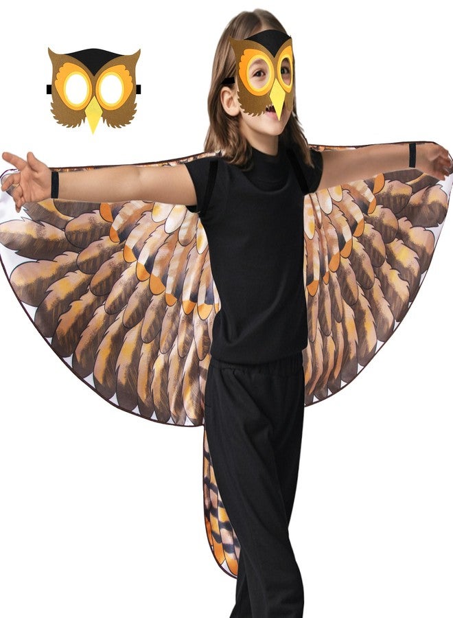 D.Q.Z Double-Sided Bird Wings Owl Costume for Kids Dress Up Clothes Feather Headband, Toddlers Eagle Animal Role Play Halloween (Grey) - Image 1